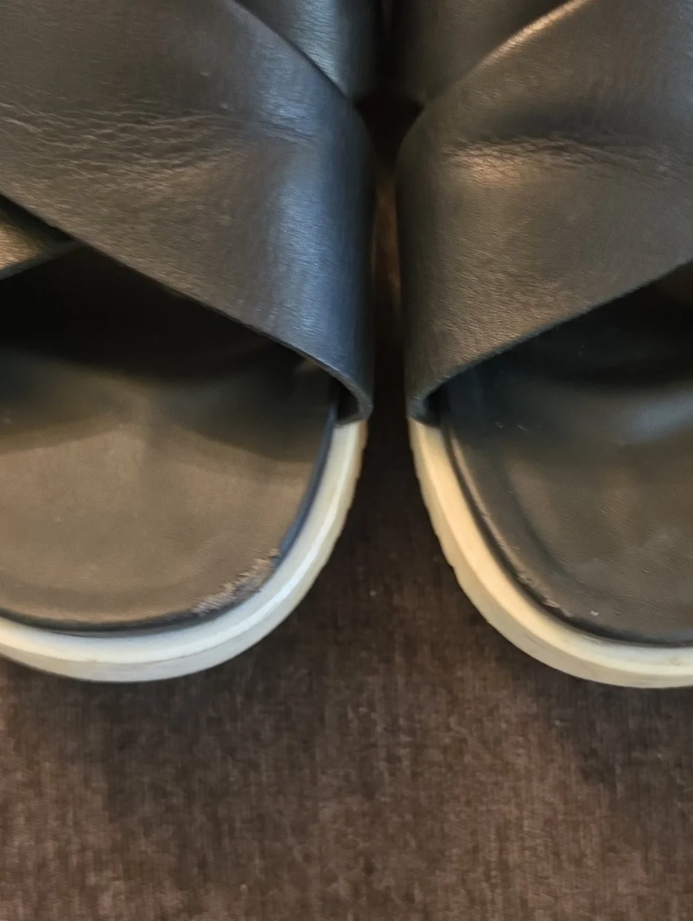 UGG Kari Black Leather Crossband Slide Sandals